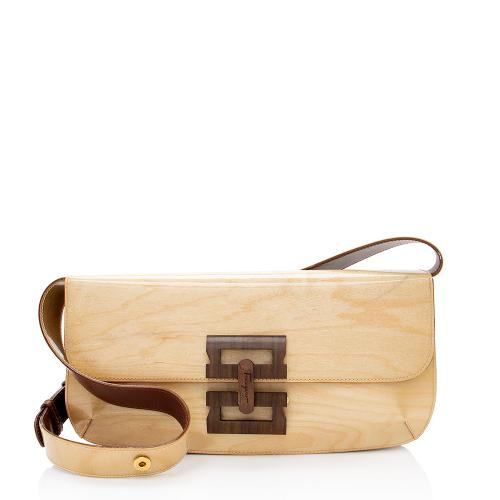 Salvatore Ferragmo Vintage Patent Leather Wood Logo Shoulder Bag