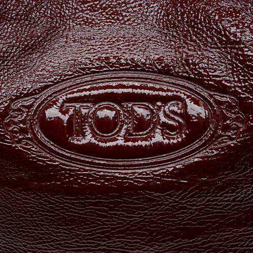 Tods Patent Leather Logo Media Shopper Medium Tote 