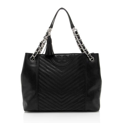 Tory Burch Distressed Leather Chevron Fleming Tote