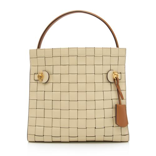 Tory Burch Leather Lee Radziwill Woven Double Satchel