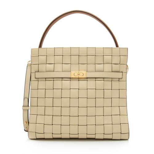 Tory Burch Leather Lee Radziwill Woven Double Satchel