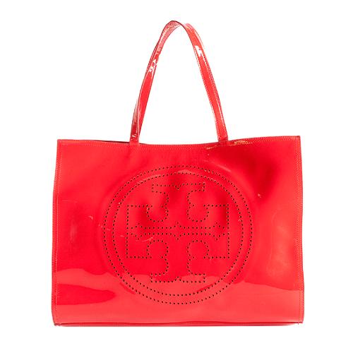 Tory Burch Perforated Patent Leather Logo Tote