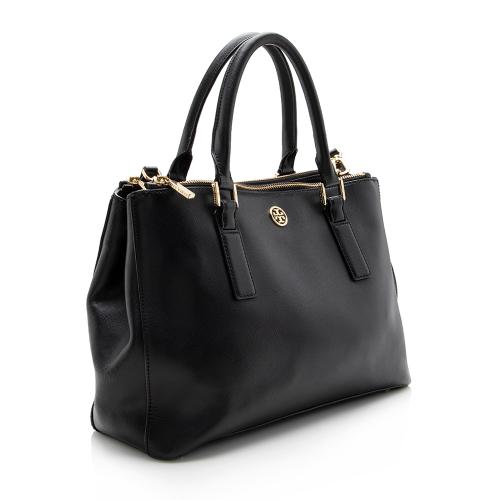 Tory Burch Robinson Double Zip Tote In Black Safiiano Leather MSRP$575  Authentic