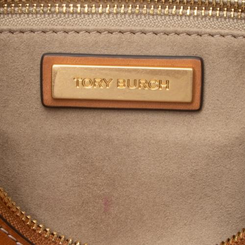 Tory Burch T Monogram Embossed Patent Leather Shoulder Bag Cream