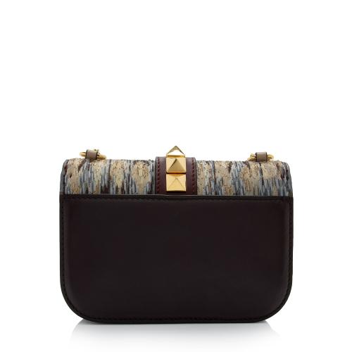 Valentino Calfskin Painted Feathers Glam Lock Small Shoulder Bag