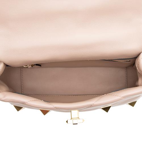 Valentino Calfskin Roman Stud Medium Top Handle Shoulder Bag