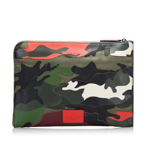 Valentino Camouflage Canvas and Leather Clutch Bag