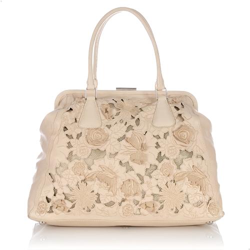 Valentino Embroidered Leather Laser Cut Satchel 