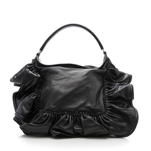 Valentino Leather Ruffle Shoulder Bag