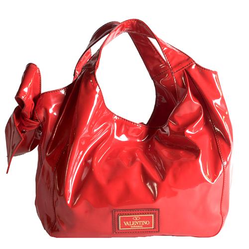 VALENTINO Nuage Bow Patent Leather Tote Bag Red