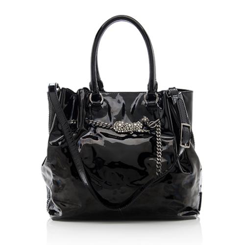 Valentino Patent Leather Belted Panther Chain Tote