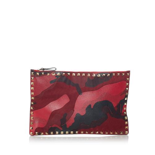 Valentino Rockstud Camouflage Leather Clutch Bag