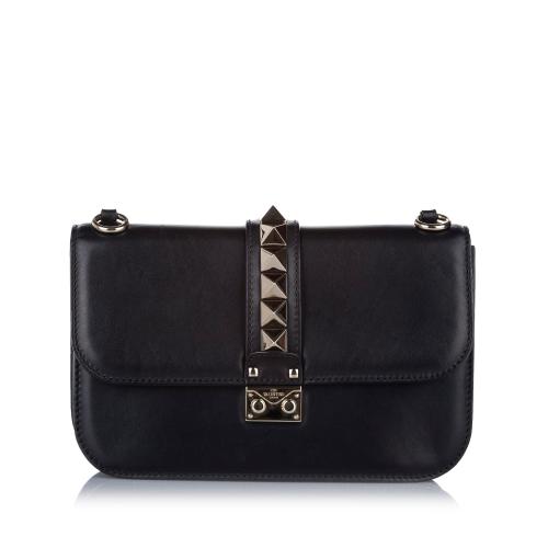 Valentino Rockstud Glam Lock Leather Crossbody Bag