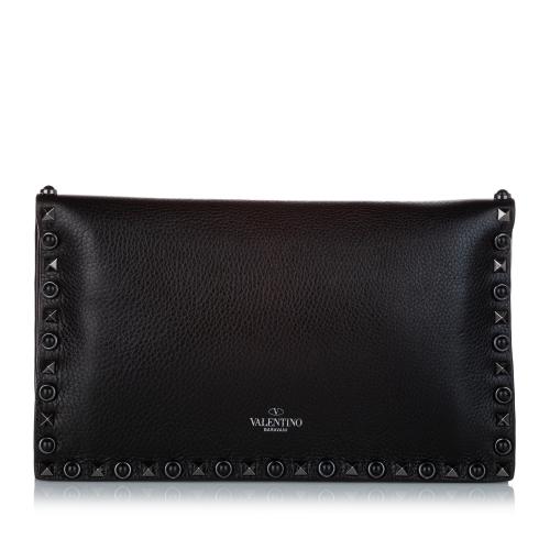 Valentino Rockstud Rolling Leather Clutch Bag