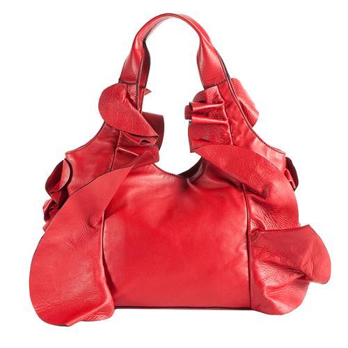 Valentino Ruffled Nappa Leather Shoulder Bag