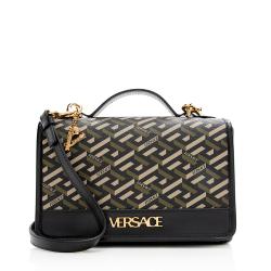 Versace Coated Canvas La Greca Signature Shoulder Bag
