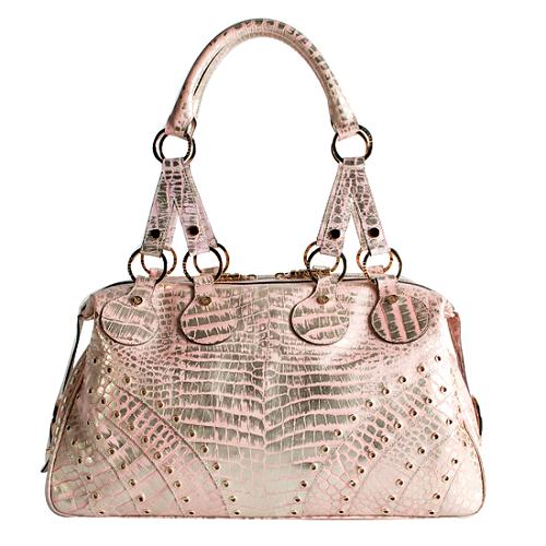 Versace Croc Embossed Metallic Satchel Handbag