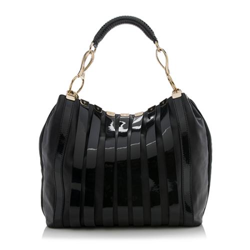 Versace Patent Leather Striped Logo Hobo