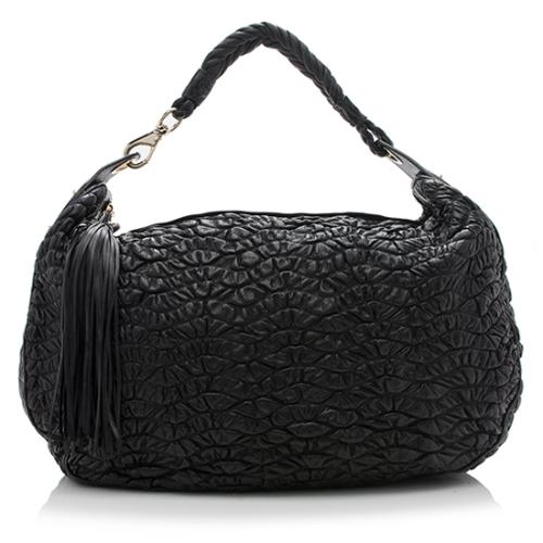 Versace Quilted Leather Perforated Shoulder Bag
