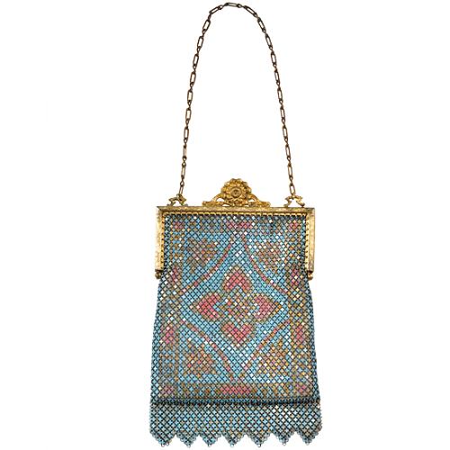 Vintage Turquoise and Rose Mesh Handbag