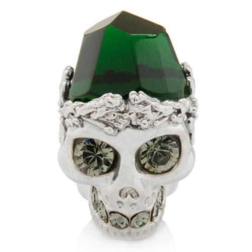 Alexander McQueen Emerald Skull Ring - Size 6