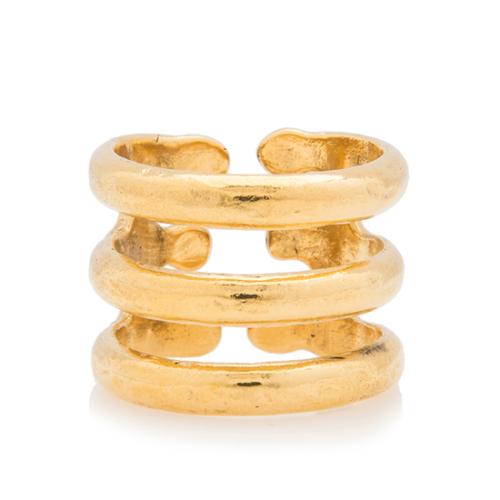 Aurelie Bidermann Gold Plated Brass 3-Row Ring- Size 6.5