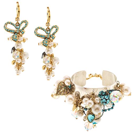 Betsey Johnson Snow Angle Pearl Bracelet & Earrings