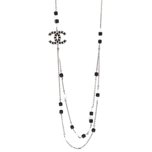 Chanel Acrylic Bead Logo Long Necklace
