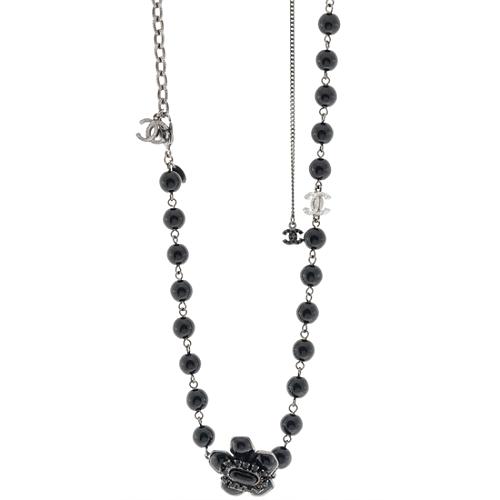 Chanel Black Bead and Crystal Necklace