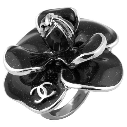 Chanel Black Flower Ring