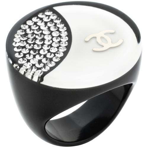 Chanel Black & White Lucite Sparkle Ring