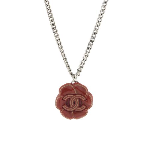 Chanel CC Camellia Patent Leather Pendant Necklace