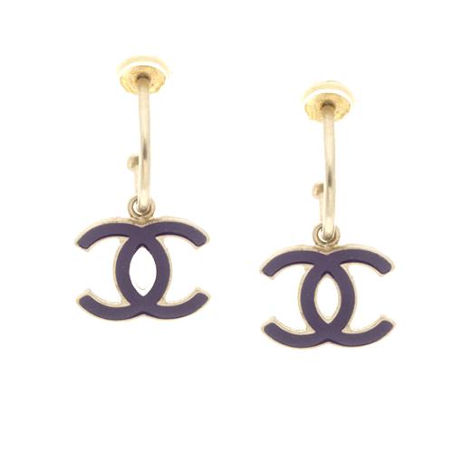 Chanel CC Enamel Post Drop Earrings