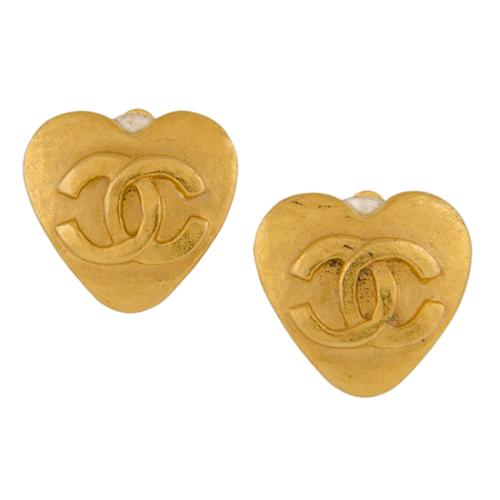 Chanel CC Heart Clip Earrings