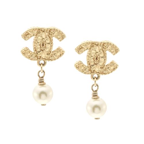 Chanel CC Pearl Baroque Drop Earrings