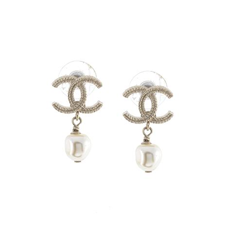 Chanel CC Pearl Drop Post Earrings
