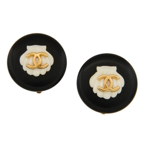 Chanel CC Shell Clip Earrings