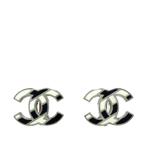 Chanel CC Stripe Clip on Earrings