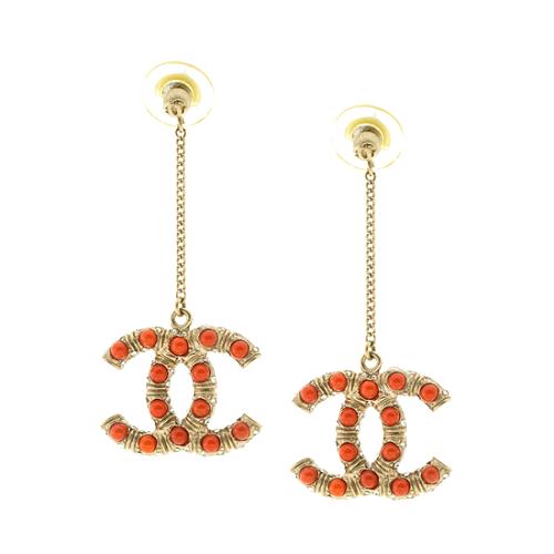 Chanel Coral CC Drop Earrings
