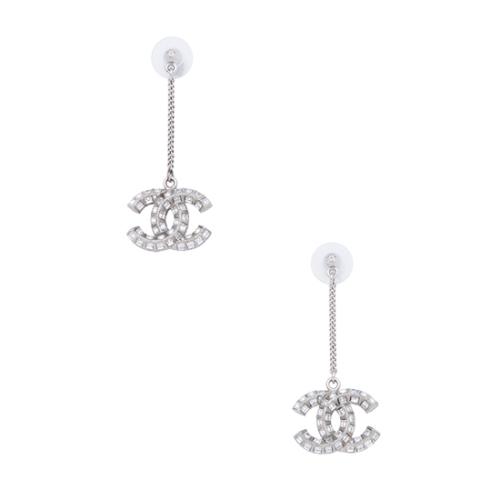 Chanel Crystal Baguette CC Double-Sided Drop Earrings