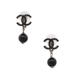 Chanel Crystal CC Bead Drop Earrings
