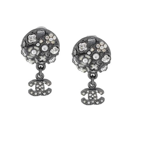 Chanel Crystal CC Dome Drop Earrings