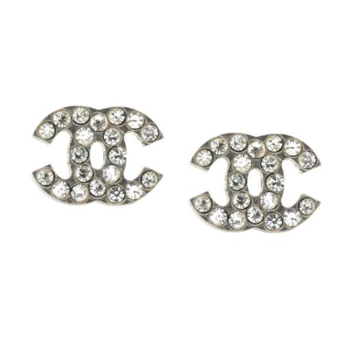 Chanel Crystal CC Logo Post Earrings