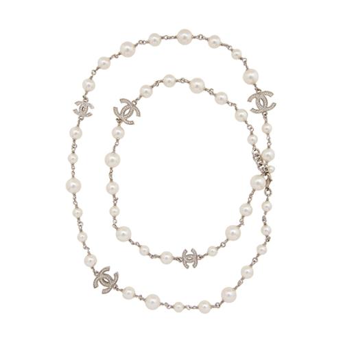 Chanel Crystal Pearl CC Long Necklace