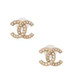 Chanel Crystal Pearl CC Stud Earrings
