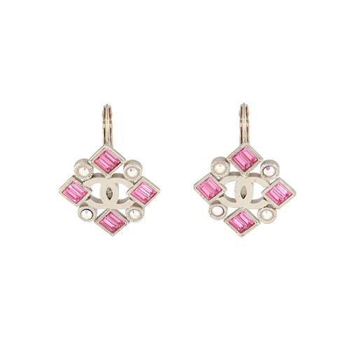 Chanel Crystal and Faux Pearl CC Square Drop Earrings