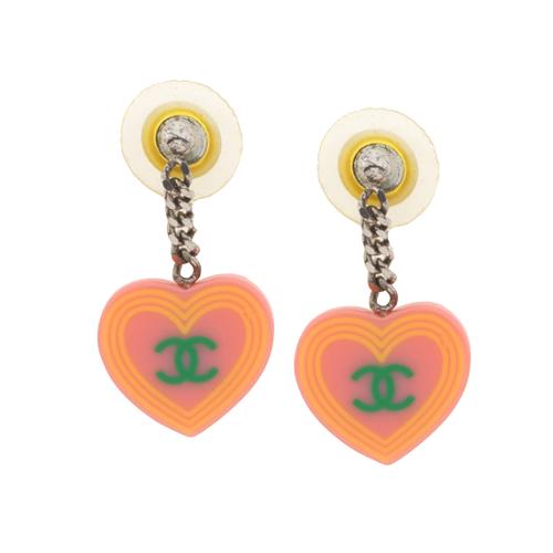 Chanel Enamel CC Hearts Post Earrings