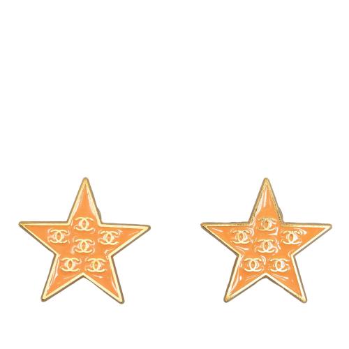 Chanel Enamel CC Star Clip-On Earrings