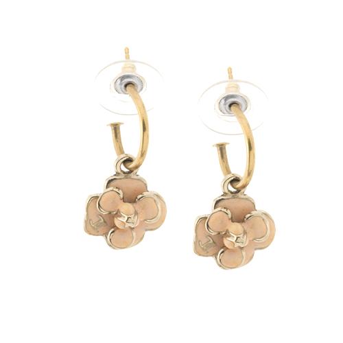 Chanel Enamel Camellia Hoop Earrings