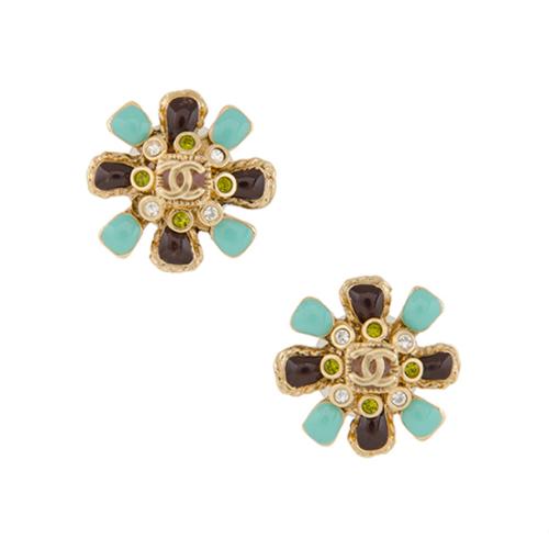 Chanel Enamel Flower Earrings 